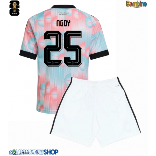 Maglie da calcio Belgio Nathan Ngoy #25 Seconda Maglia Bambino Mondiali 2026  Manica Corta + Pantaloni corti)